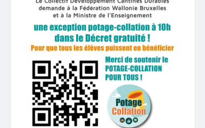 Nous soutenons la pétition du Collectif Développement Cantines Durables pour une exception potage-collation dans le décret gratuité